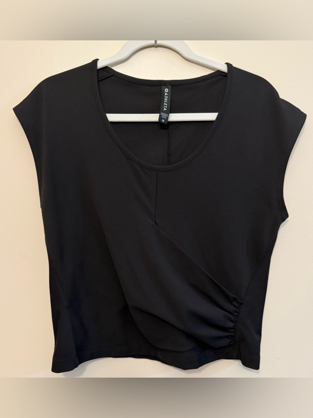 *Athleta | Bayview Ribbed Cropped Faux Wrap Top Workout Tank Black Medium